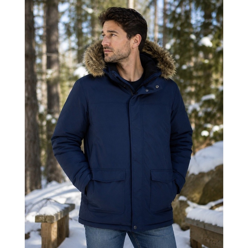 American Rag CIE Men's XXL Navy Faux Fur Hooded Puffer Parka Jacket